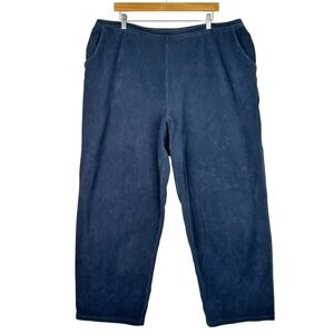 L.L.Bean Womens Corduroy Pants Navy Blue Elastic Waist Wide Leg Plus Size